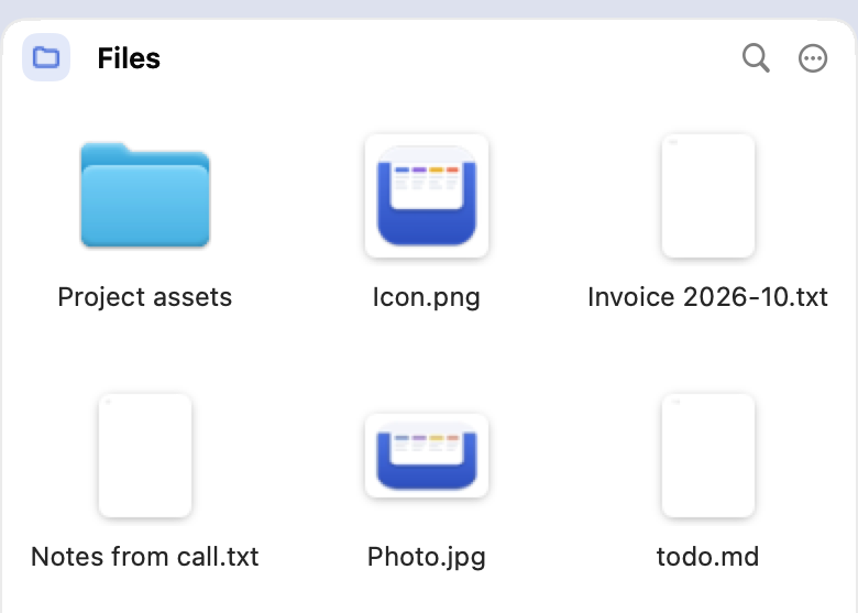 The Files column with a folder, images and text files