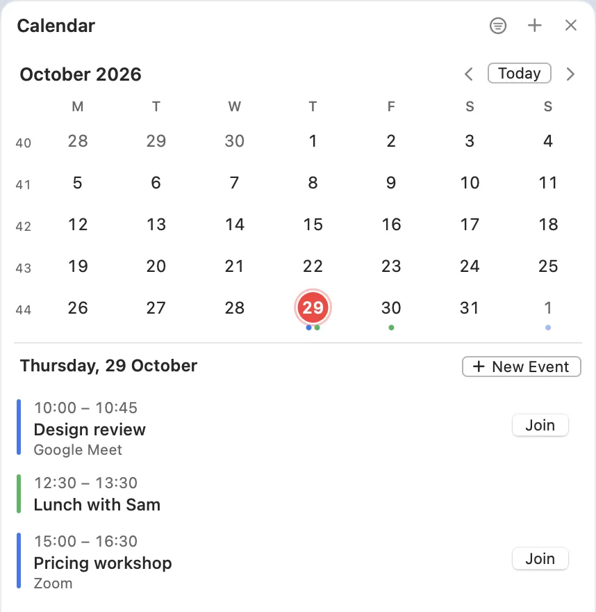 The Calendar column