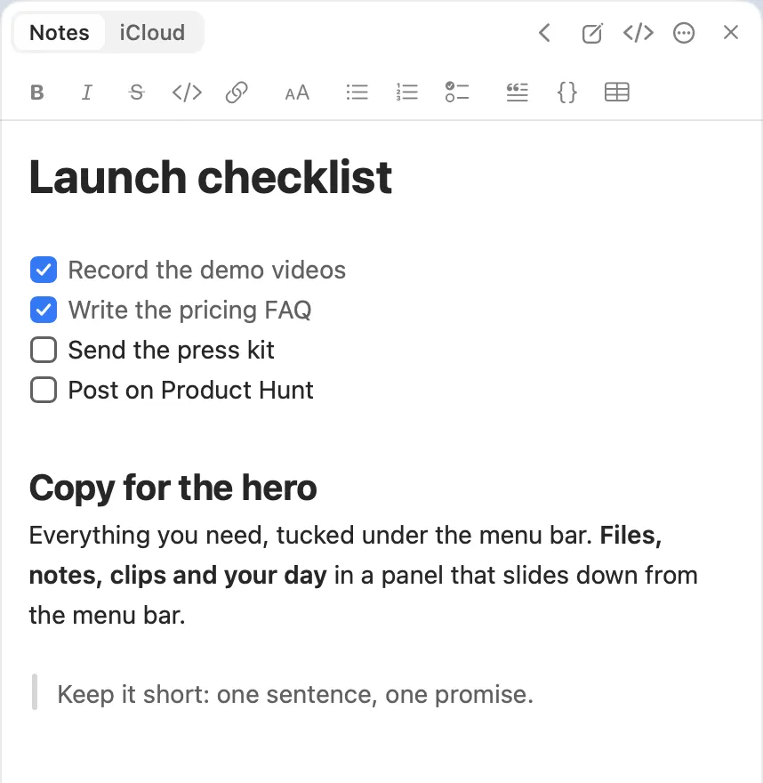 The Notes column